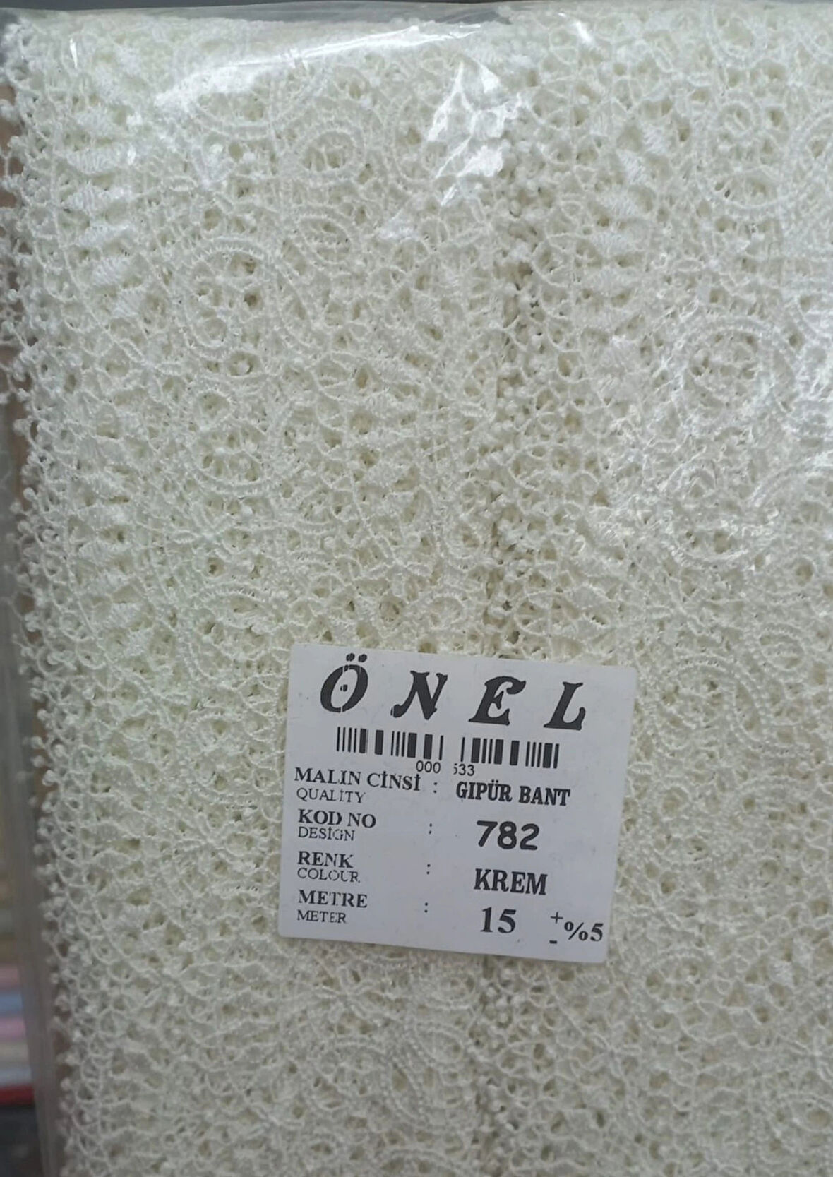 Dantel Polyester Güpür Bant Krem 15 Metre En 6 Cm On-782-kr