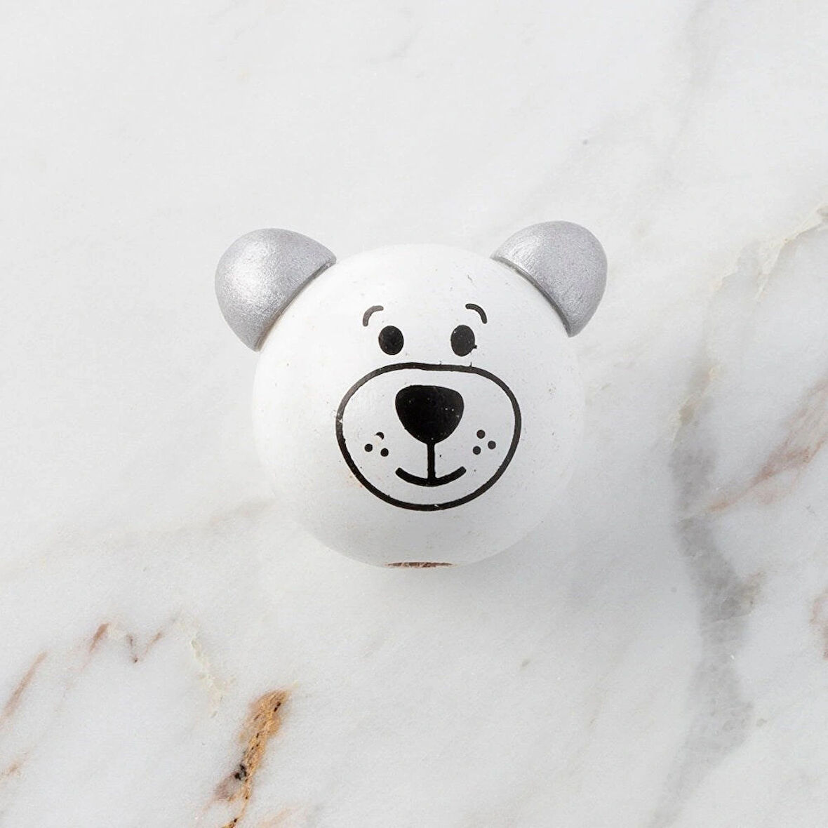 Leyloş 1 Adet Kulağı Gri Ayı Figürlü Ahşap Boncuk