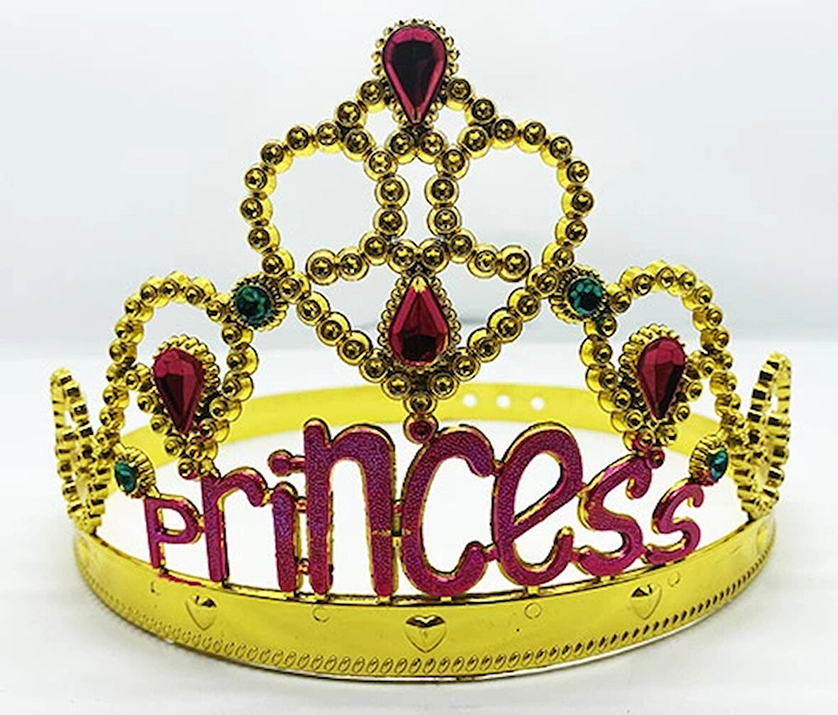 Prenses Yazılı Altın Renk Ayarlanabilir Parti Tacı