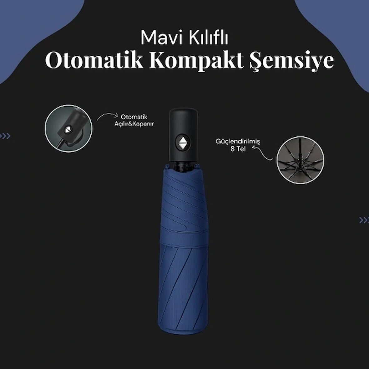 Mavi Kılıflı Otomatik Kompakt Şemsiye