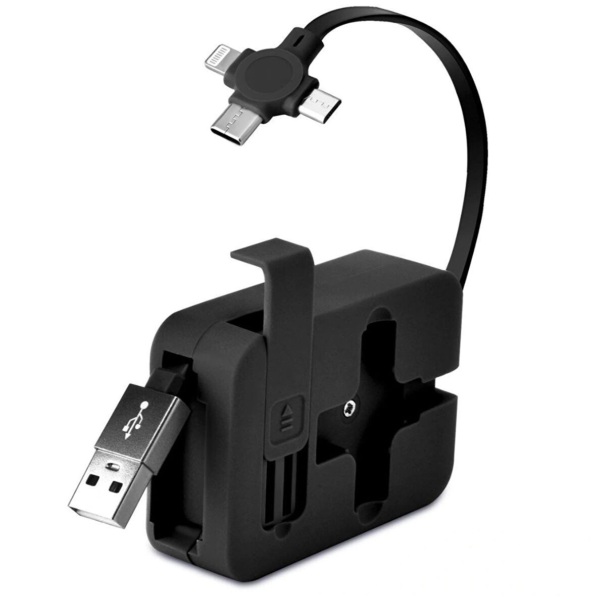 Leyloş Cep Tipi Telefon Tutuculu Makaralı Uzayıp Kısalabilen 3'ü 1 Arada Usb Şarj Kablosu