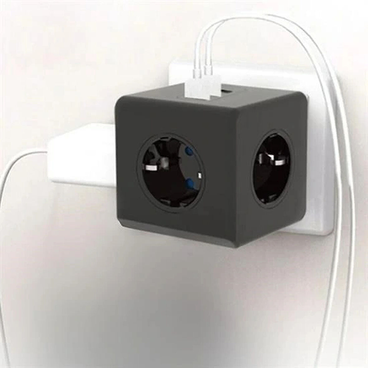 Leyloş Isıya Dayanıklı Termal Akım Korumalı Ve Çocuk Korumalı 3 Priz Girişli 3 Usb Girişli Küp Priz