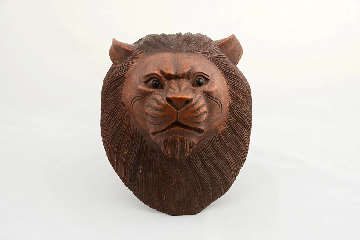 Maun Ağacı El Yapımı Dekoratif Aslan Büstü