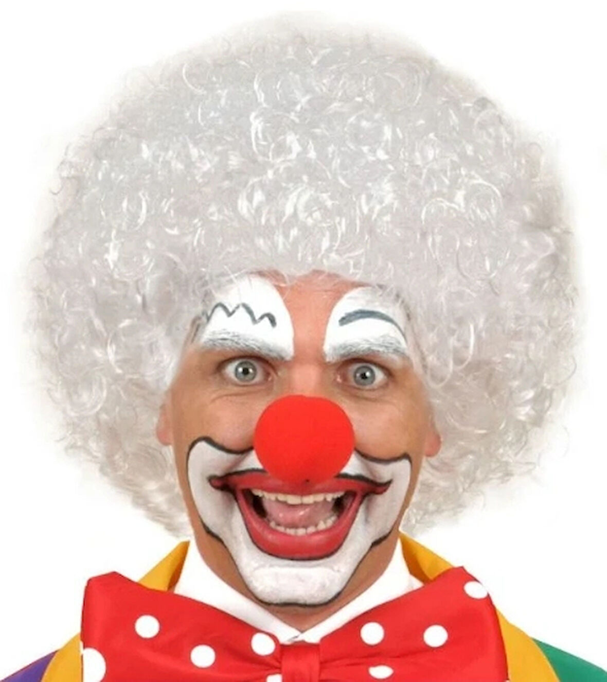 Beyaz Kıvırcık Afro Peruk Ve Kırmızı Sünger Burun Seti