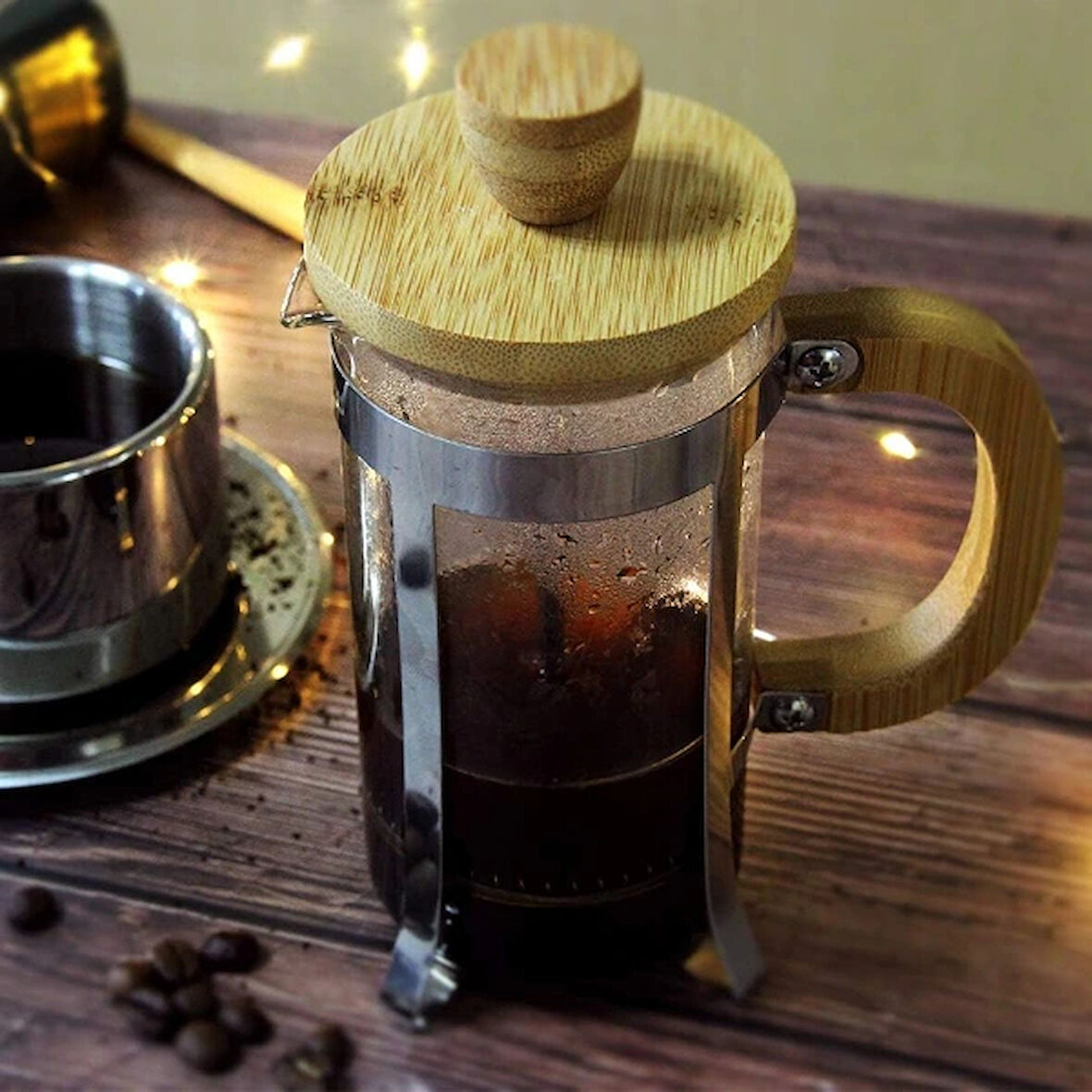 Ahşap Detaylı 350 Ml Cam French Press