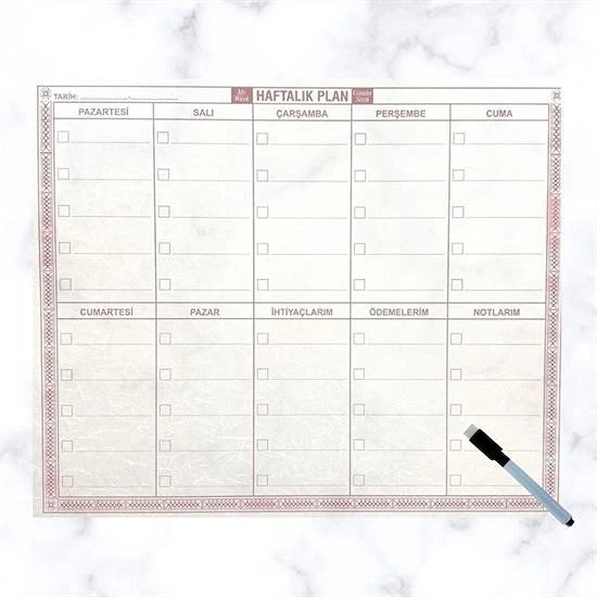 Leyloş Şeffaf Kendiliğinden Yapışkanlı Kalemli Haftalık Planlayıcı 40cm-50cm