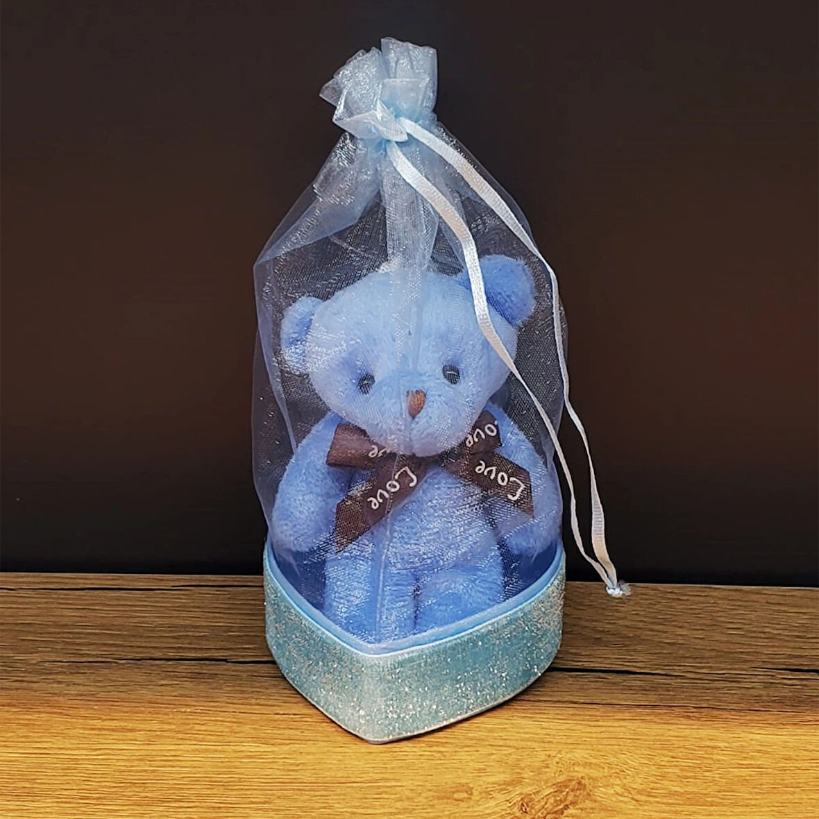 Mavi Hediyelik Kese İçinde Ayıcık