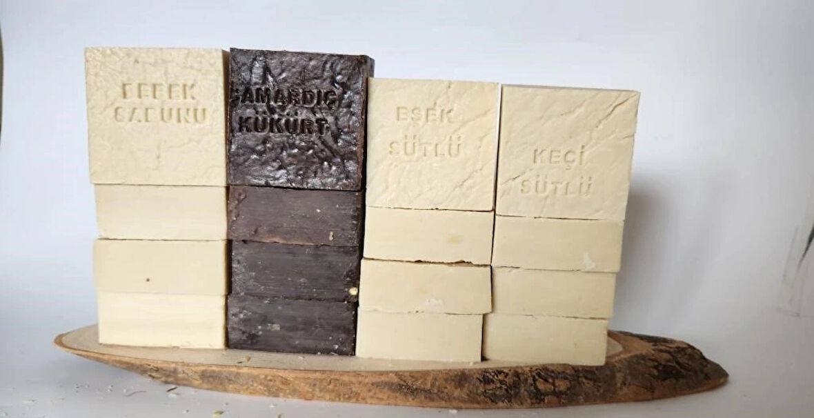 Doğal Üretim Sabunu Karışık (çam Ardıç Kükürt-bebek-eşek Sütlü-keçi Sütlü) 12'li Set