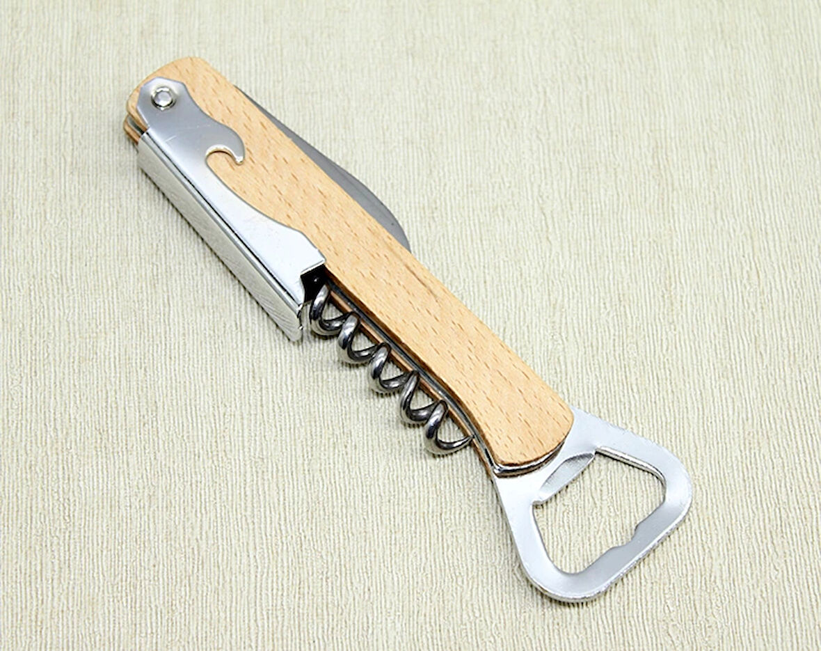 Ahşap Paslanmaz Çelik Tirbuşon Açacak