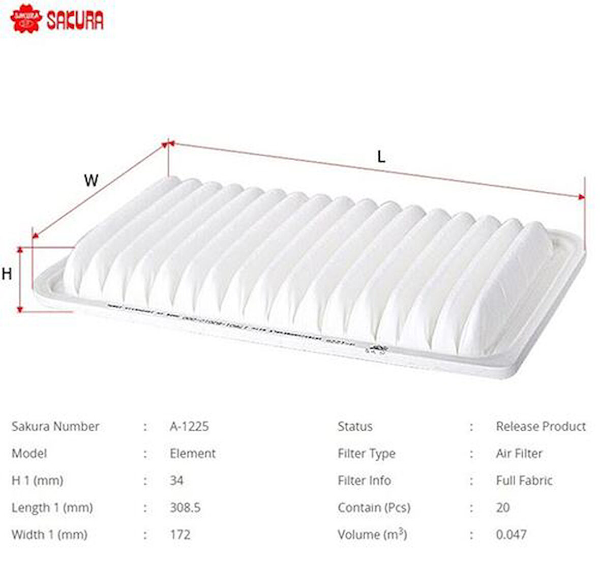 Sakura A1225 Hava Filtresi.Japon Cuore(L2) 1.0 03-06 17801B2010