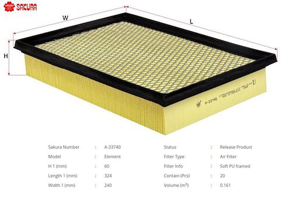 Sakura A33740 Hava Filtresi.Japon Hilux(Gun135 Gun125 Gun126) 2.4D 2.8D 15- 178010L040