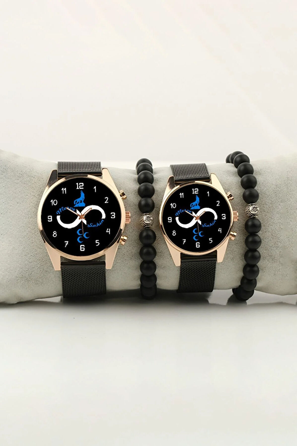 Sevgili İsimler 3 Hilal Çift Kol Saati isim ve Tarih Yazılabilir Sevgiliye Bileklik Hediye