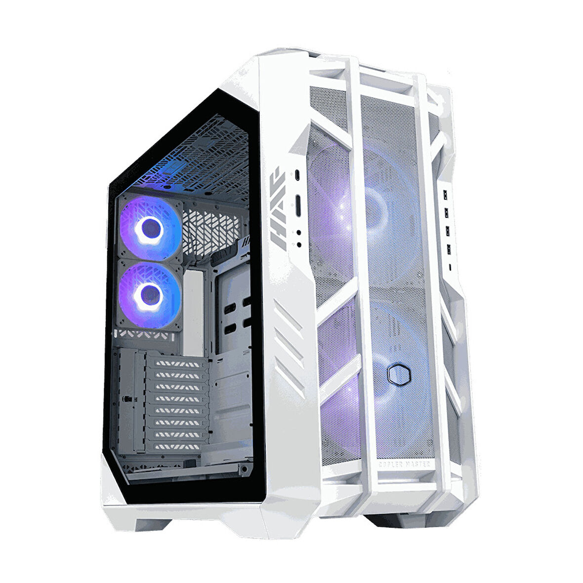 CM HAF700 Beyaz Tempered Glass ARGB Ledli, Mesh Ön Panel, Titanyum Gri Renkli FullTower Kasa