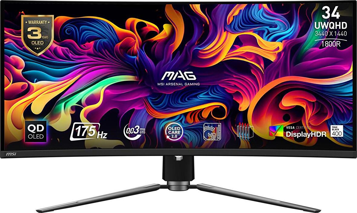 34 MSI MAG 341CQP QD-OLED 3440x1440 (UWQHD) 21:9 CURVE 1800R QD-OLED 175HZ 0.03MS ADAPTIVE-SYNC GAMING MONITOR