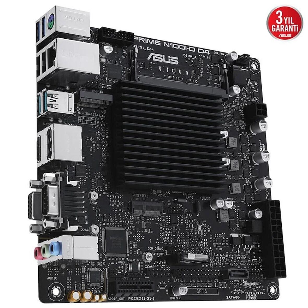 MB PRIME N100I-D D4-CSM INTEL N100 CPU DDR4 3200 DP HDMI VGA M2 USB3.2 COM Mini ITX ONBOARD ISLEMCI FANSIZ TASARIM ESD GUARDS LANGuard OVERVOLTAGE PROTECTION