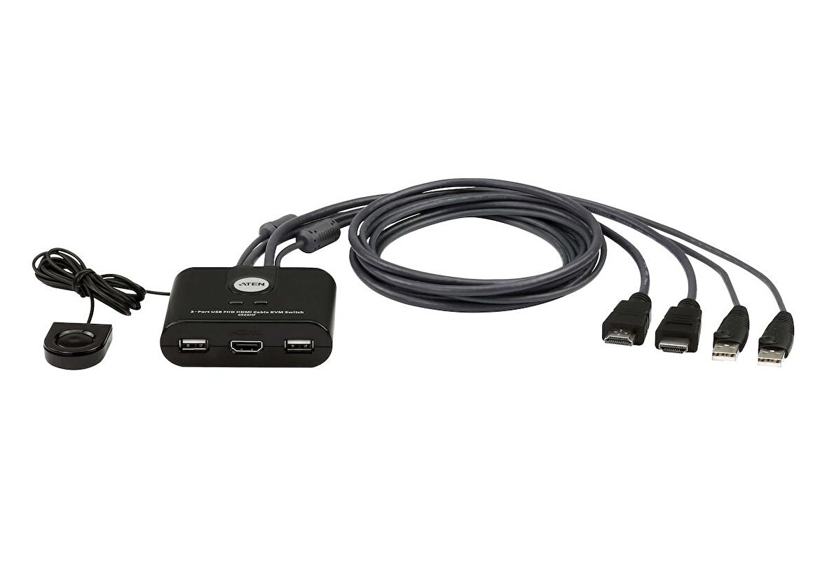  -cs22hf  2 Port USB FHD HDMI KVMP™(Keyboard/Video Monitor/Mouse) Periferi (Çevre Cihazlarla (USB) Bağlantı Kurabilir) Switch, KVM bağlantı kablosu ürüne gömülüdür, Remote Port Selector ile birlikte