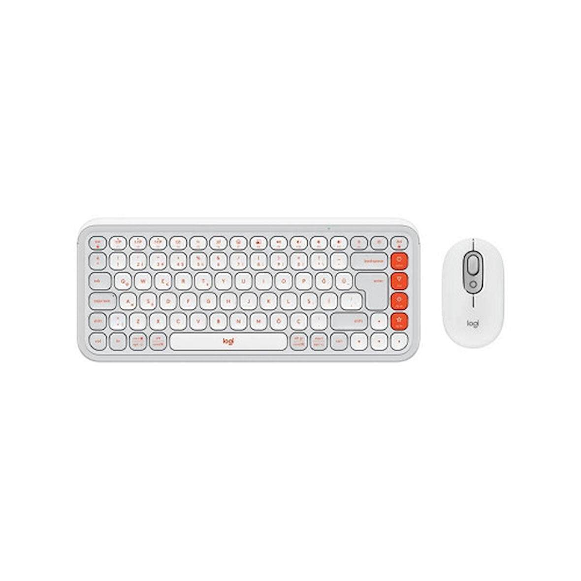 LOGITECH POP ICON COMBO, Beyaz-Turuncu, 920-013076, Kablosuz, Türkçe Q, Klavye Mouse Set