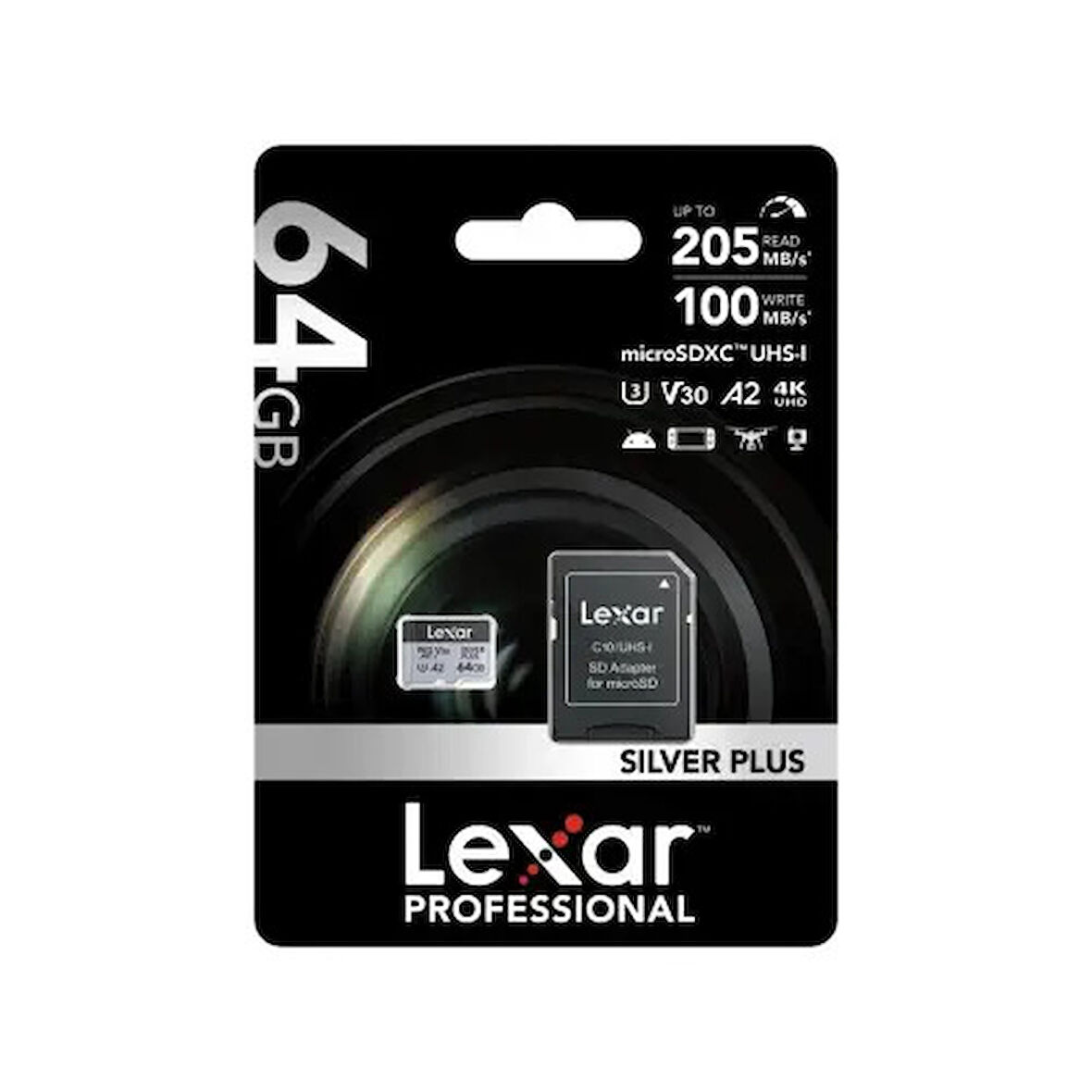 64GB LMSSIPL064G-BNANG MICROSD HIGH-PERFORMANCE SILVER PLUS MICROSDXC UHS-I UP TO 205MB/S READ 100MB/S WRITE C10 A2 V30 U3