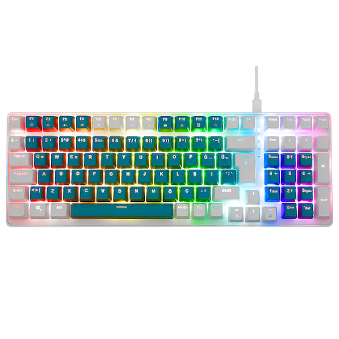 ACER eMachines, EAK100, Yeşil/Beyaz, USB Kablolu, RGB Backlight, RED Switch, Mekanik, Türkçe Q, 100 Tuşlu, Gaming Klavye