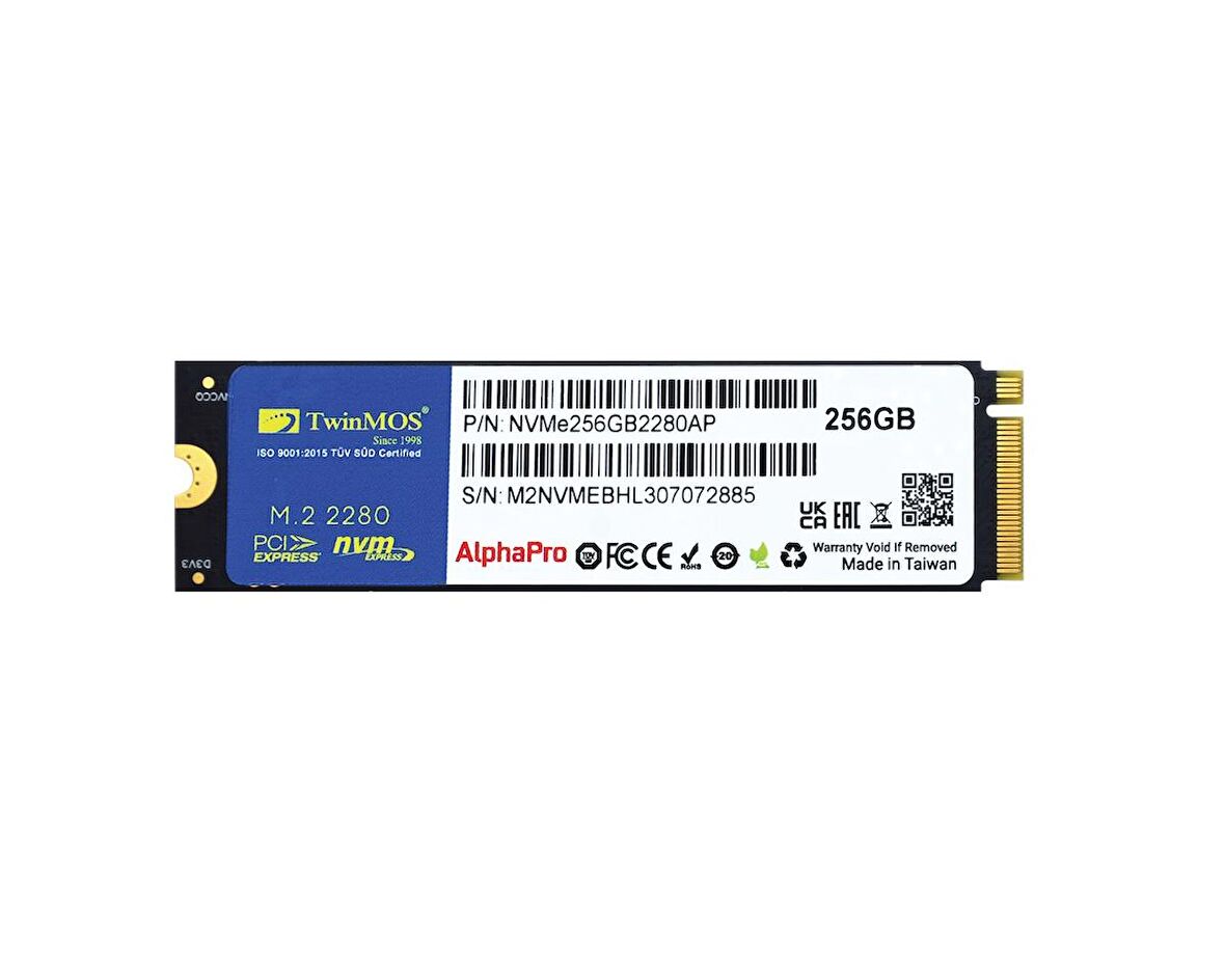 NVMe256GB2280AP, AlphaPro, 256GB, M.2  PCIe NVMe, Gen3, SSD, 3600-3250Mb/s, TLC 3DNAND