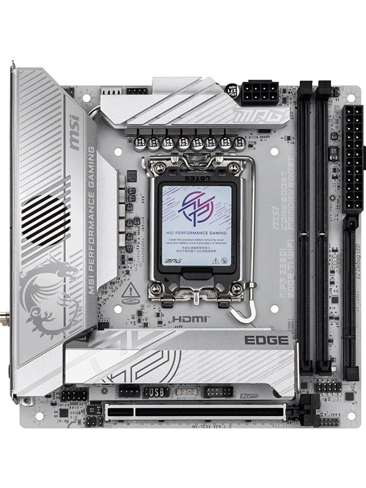  MB MPG Z890I EDGE TI WIFI SOKET 1851 DDR5 8600MHZ(OC) USB 20Gbps 4xM.2 2xTB4 HDMI 2x DP 5G LAN WIFI 7 mini ITX