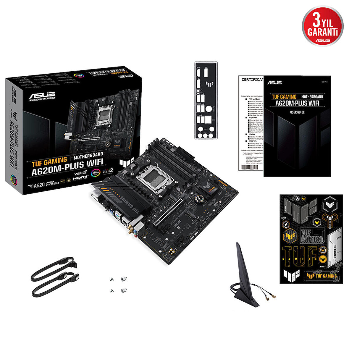  tuf gamıng a620m-plus wıfı am5 ddr5 6400 hdmı dp m2 bt rgb gbit matx