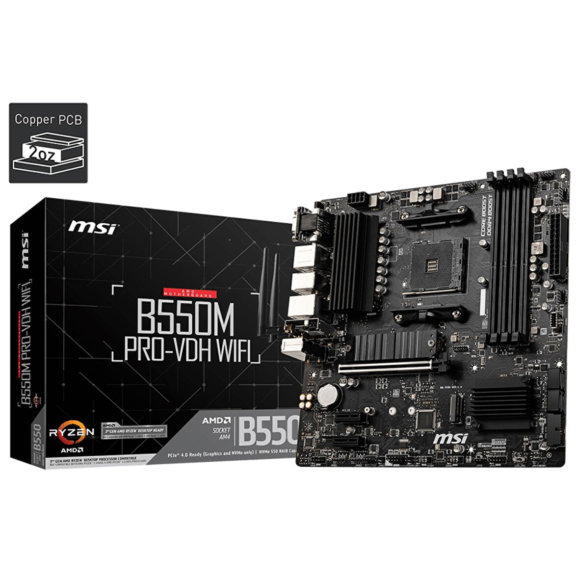 MSI B550M PRO-VDH WIFI AM4 Vga+Ses+GLan DDR4 HDMI DP M2 USB 3.2 mATX(BLK)