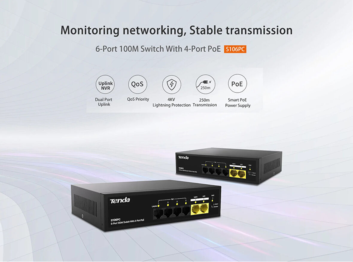 S106PC 6 Port 100M 4 Port Poe Switch