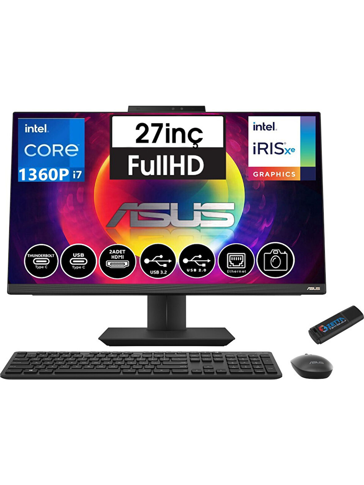 ASUS A5702WVARK-I7161TBB0D 27" FHD Black, Intel® RPL-R Core™ 7 Processor 150U 1.8 GHz (12MB Cache, up to 5.4 GHz, 10 Cores), 16GB DD