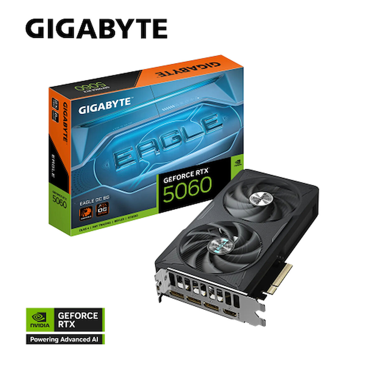 GIGABYTE GV-N5060EAGLE OC-8GD, RTX5060, EAGLE OC, 8Gb, GDDR7, 128BIT, 2 Fanlı, 1xHDMI, 3xDP, GAMING Ekran KARTI