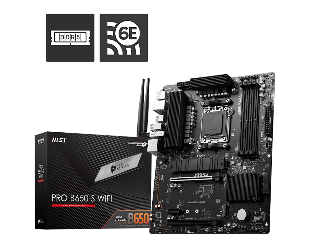 MB PRO B650-S WIFI AM5 DDR5 7200MHZ(OC) HDMI DP M.2 USB3.2 2.5G LAN WI-FI 6E ATX