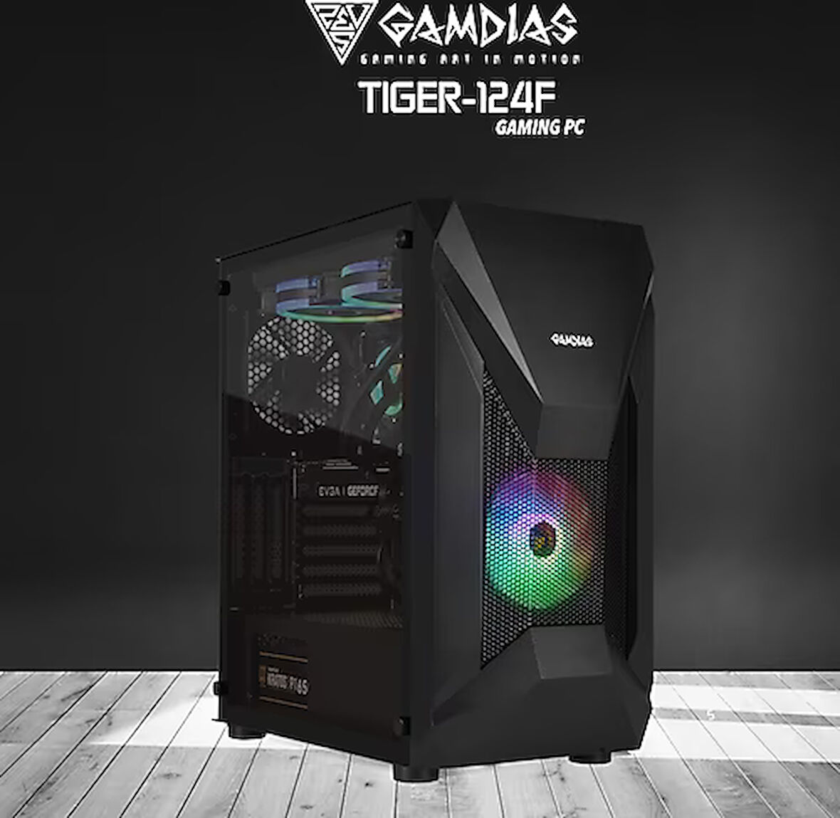 GAMDIAS TIGER-124F, i5-12400F, 16Gb Ram, 512Gb NVMe SSD, 8Gb GDDR5 RX580 Ekran Kartı, 500W Kasa, Free Dos GAMING PC