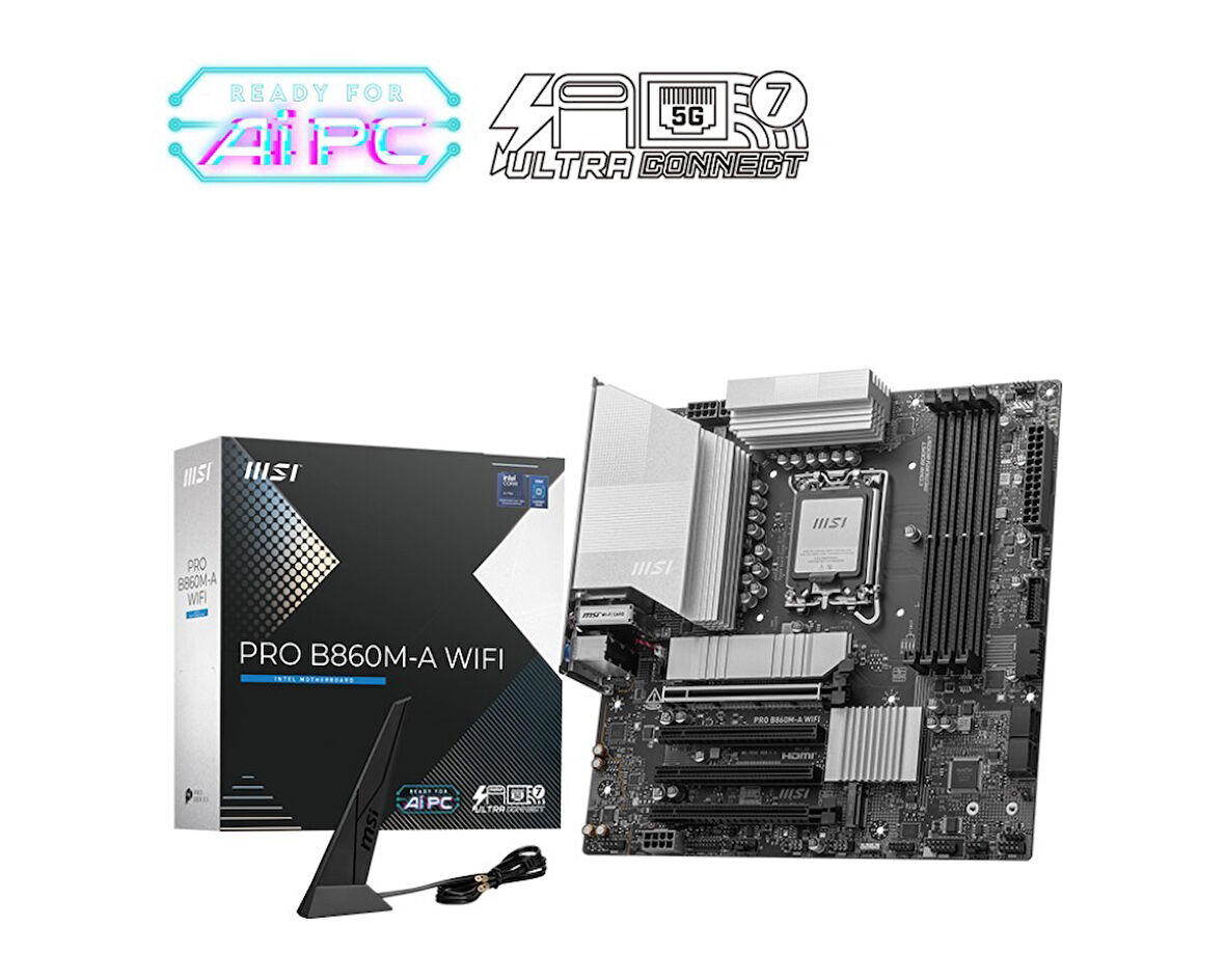 MB PRO B860M-A WIFI SOKET 1851 DDR5 8600MHZ(OC) 3xM.2 1x TB4 HDMI DISPLAY 5G LAN WIFI 7 mATX