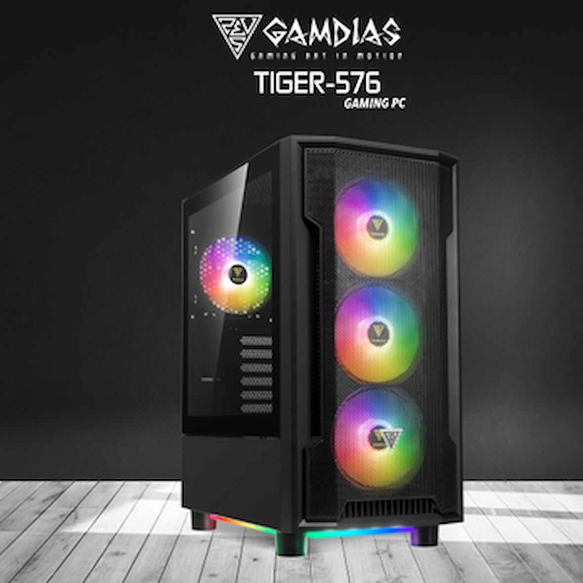 GAMDIAS TIGER-576, RYZEN 5 7600, 16Gb DDR5 Ram, 512Gb NVMe SSD, 8Gb GDDR5 RX580 Ekran Kartı, 750W Kasa, Free Dos GAMING PC