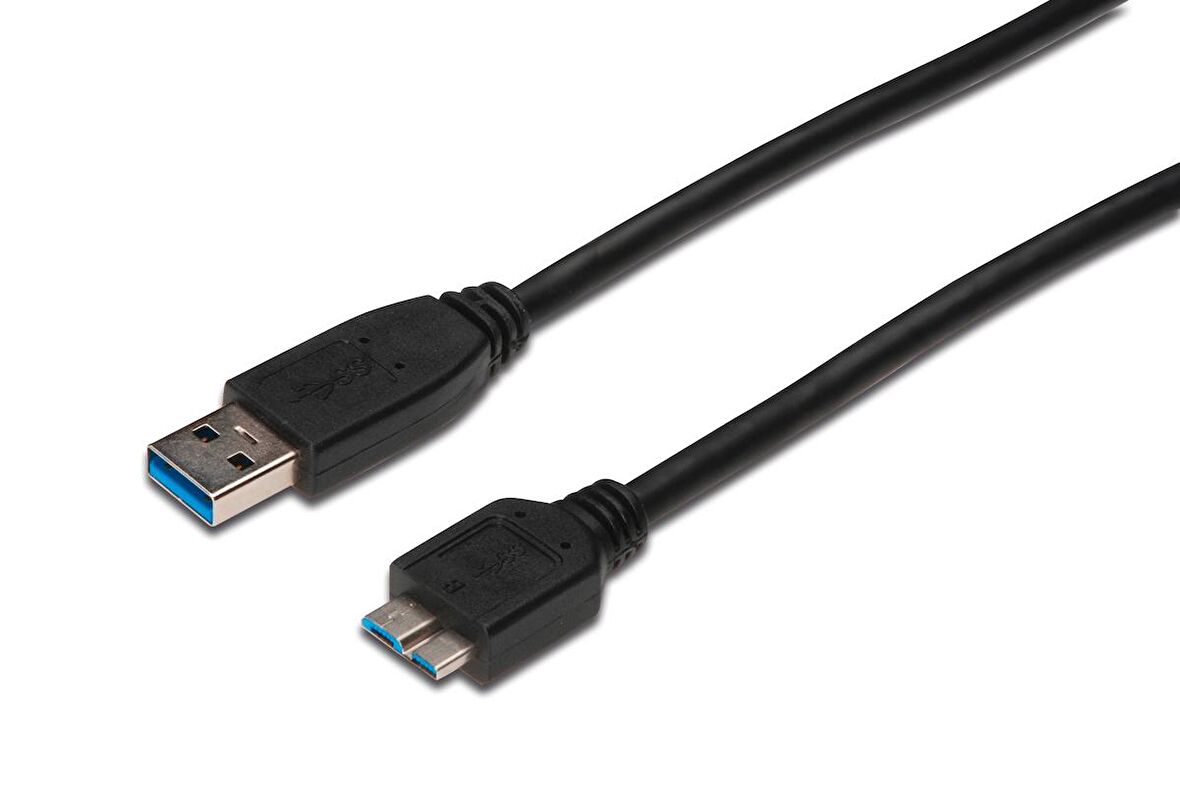 AK-300116-010-S USB 3.0 Bağlantı Kablosu, USB A Erkek - USB micro B Erkek, 1 metre, AWG 28, USB 3.0 uyumlu, UL, siyah renk