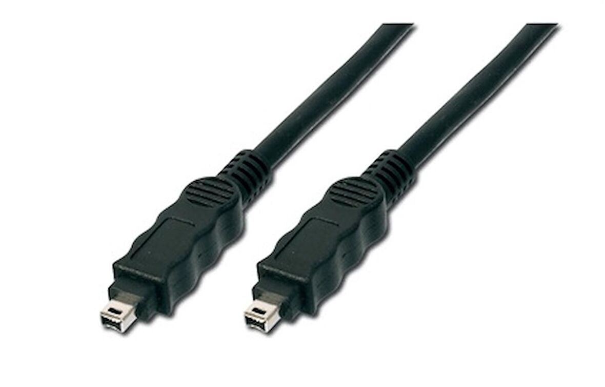 AK-420100-018-S Firewire 400 (IEEE 1394) Kablo, 4 pin erkek / 4 pin erkek, 1.80 metre, AWG: 28, IEEE 1394-2008, UL, siyah renk