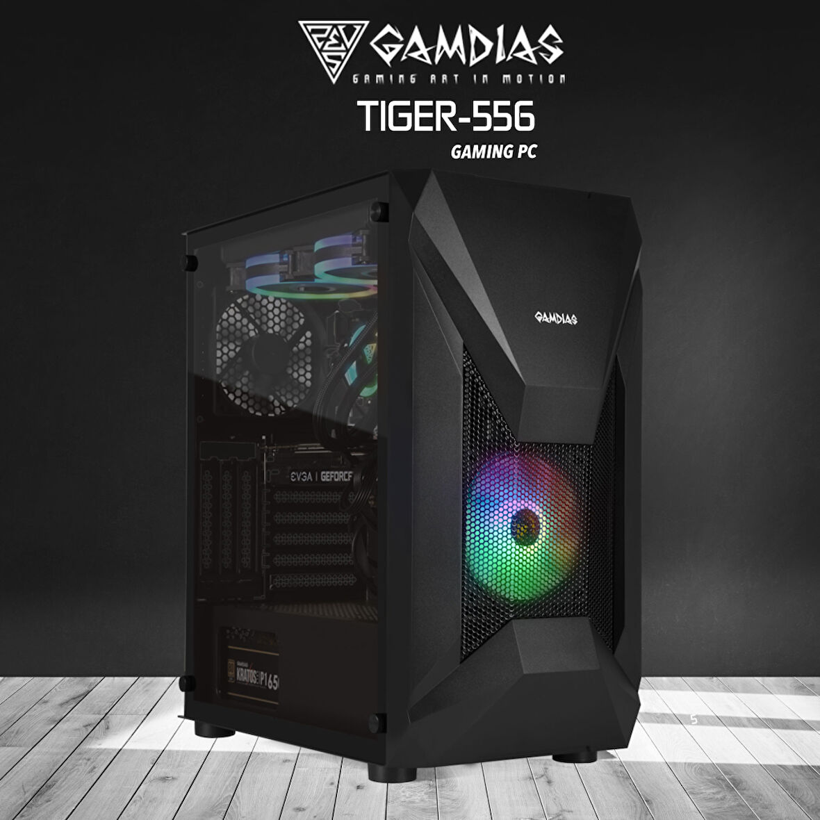 TIGER-556, RYZEN 5 5600, 16Gb Ram, 512Gb NVMe SSD, 8Gb GDDR5 RX580 Ekran Kartı, 500W Kasa, Free Dos GAMING PC