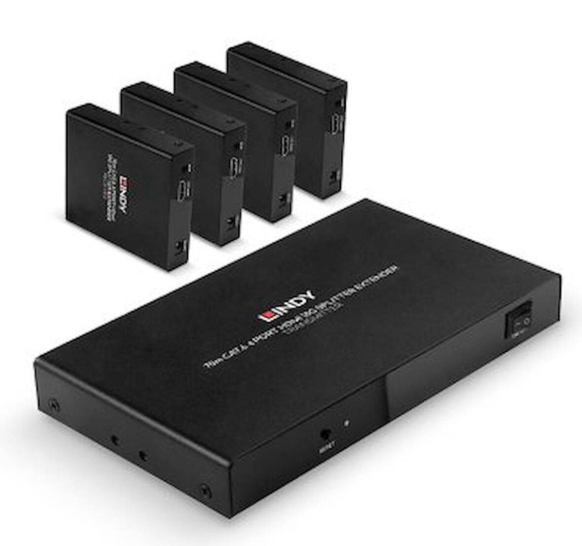 Lindy LIN-38262 70m Cat.6 4 Port HDMI 18G Sinyal Çoklayıcı ve Uzatıcı, Alıcı (Receiver) ve Verici (Transmitter) Ünite dahil