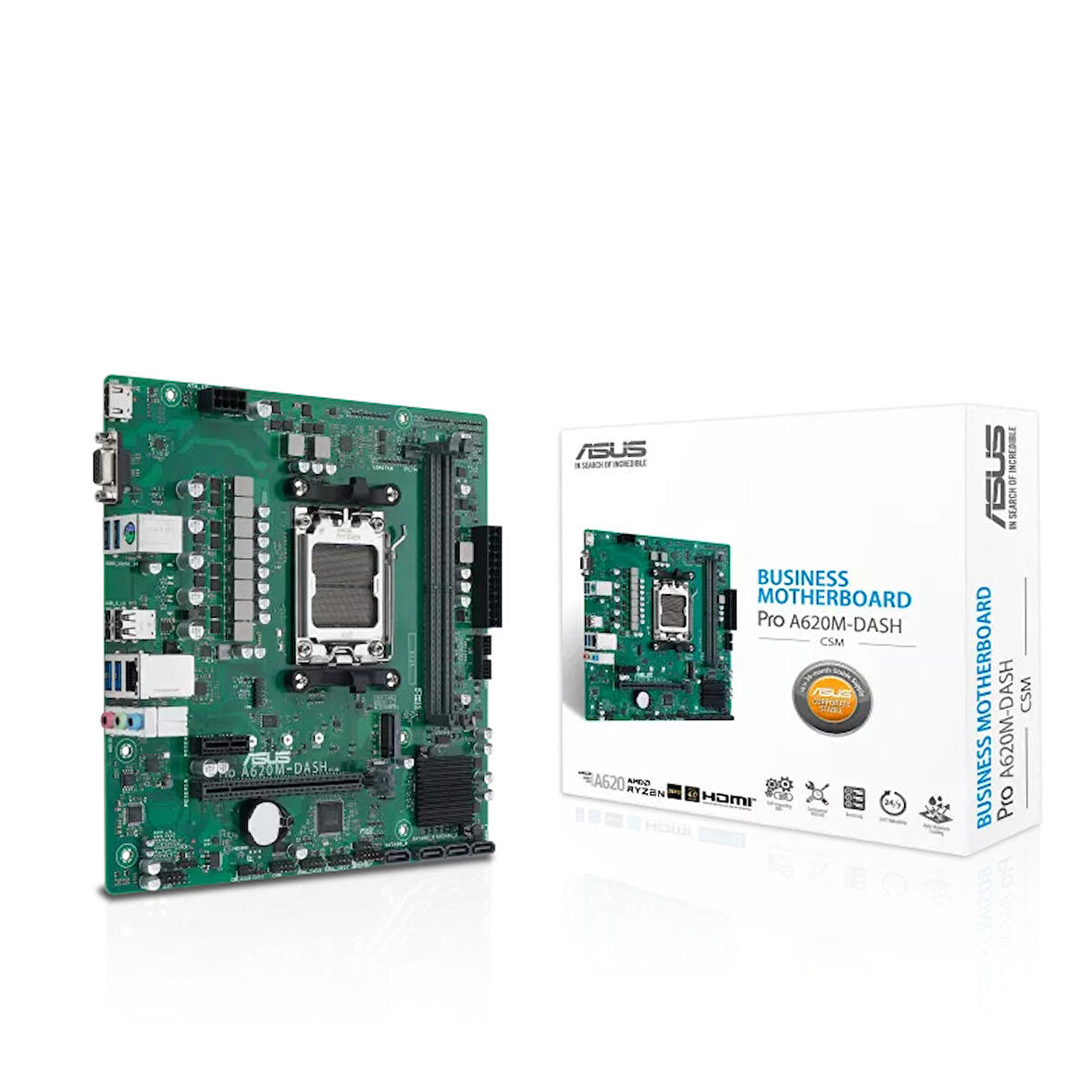 PRO A620M-DASH-CSM AMD A620 AM5 DDR5 6400 HDMI VGA M2 USB3.2 mATX DASH destekli network bağlantısı ASUS 5X PROTECTION III