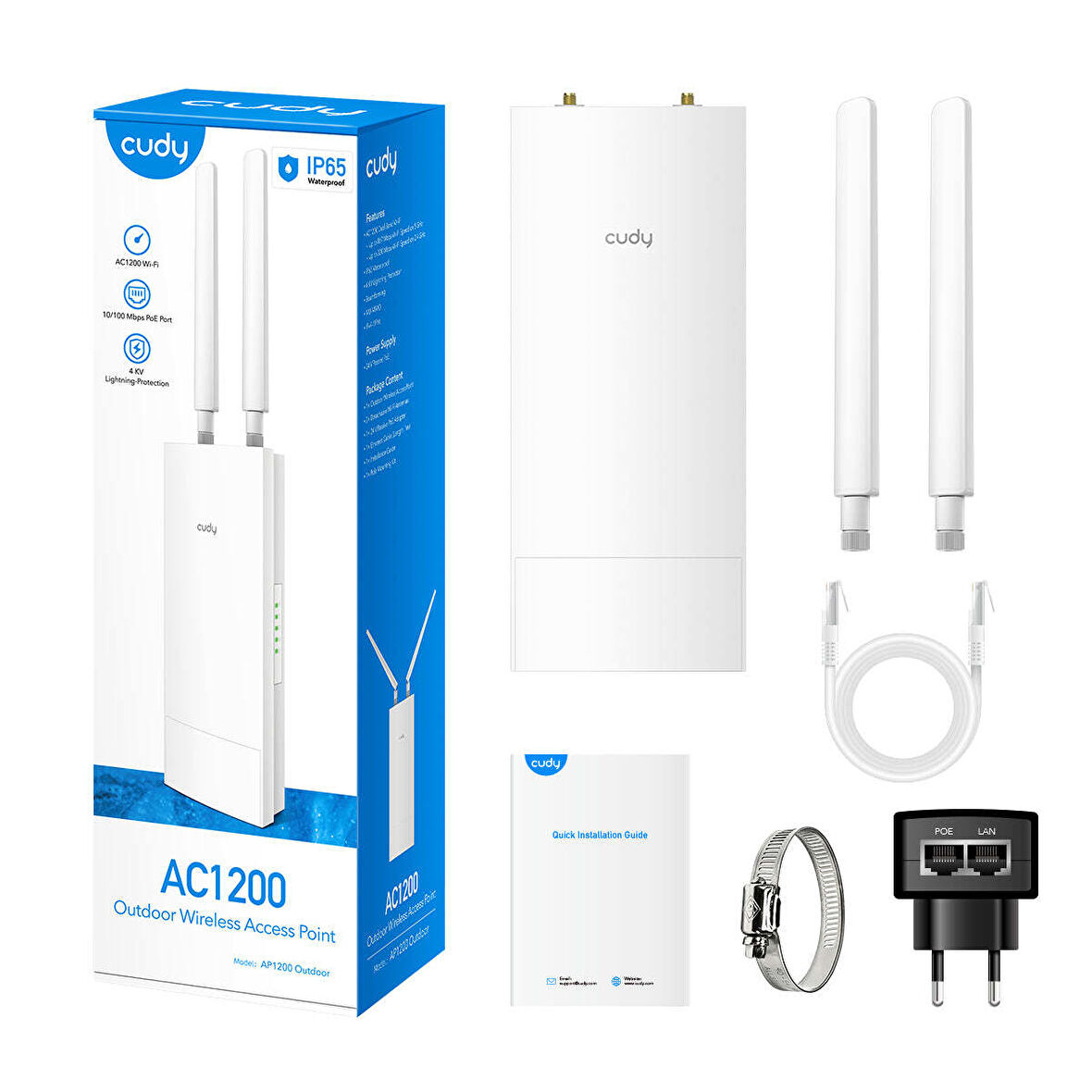 AP1200 Outdoor AC1200 2.4/5GHz 1200Mbps RE/WISP MU-MIMO Pasif PoE Dış Mekan Wi-Fi Access Point