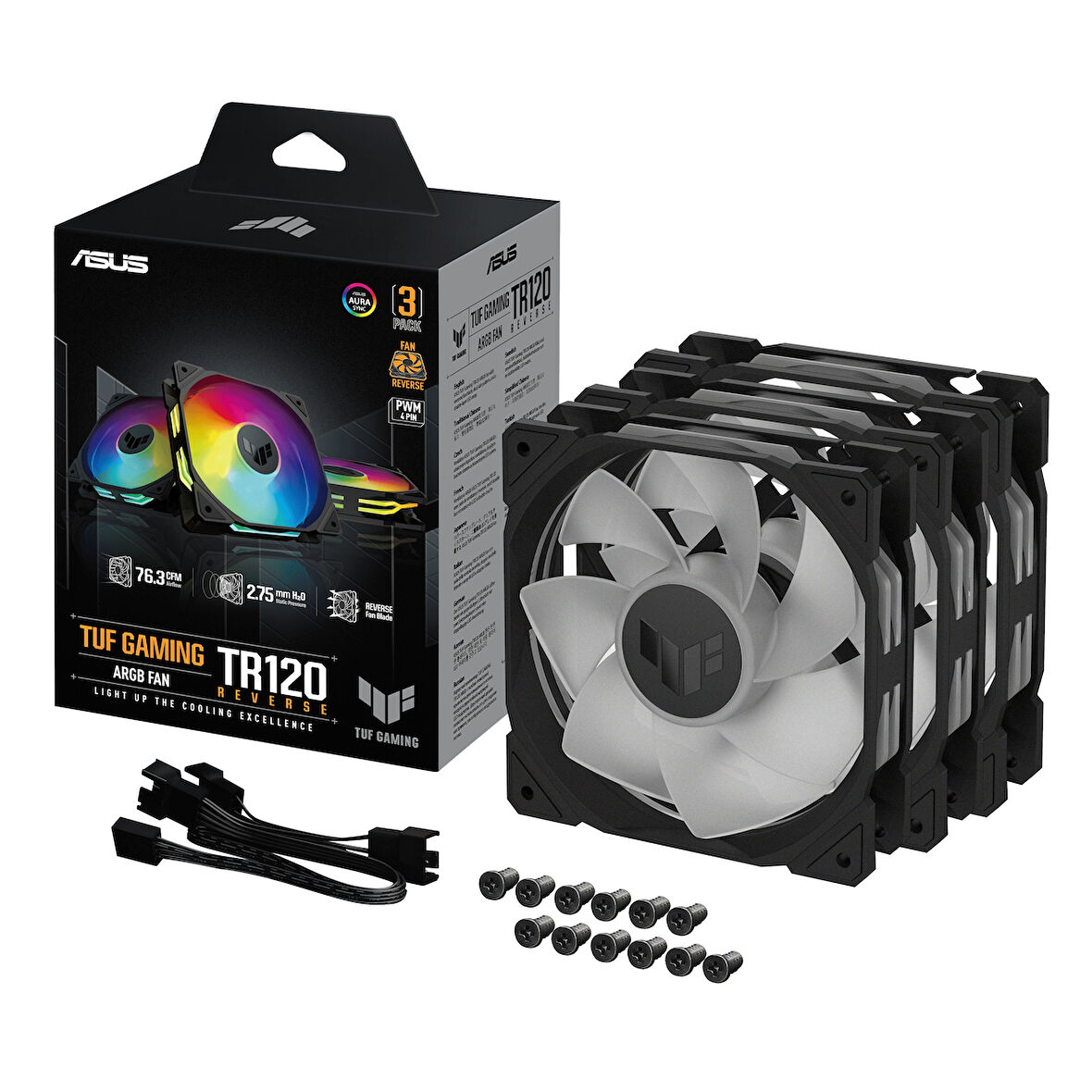 ASUS TUF TR120 REVERSE SOĞUTUCU KASA RADYATÖR FANI TERS HAVA AKIŞI ADRESLENEBİLİR ARGB 120MM 3 IN 1