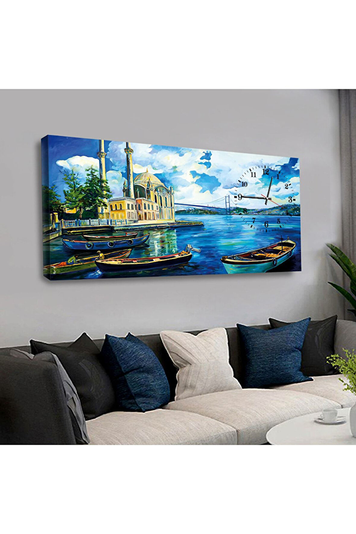 Ortaköy Manzara Saatli Kanvas Tablo