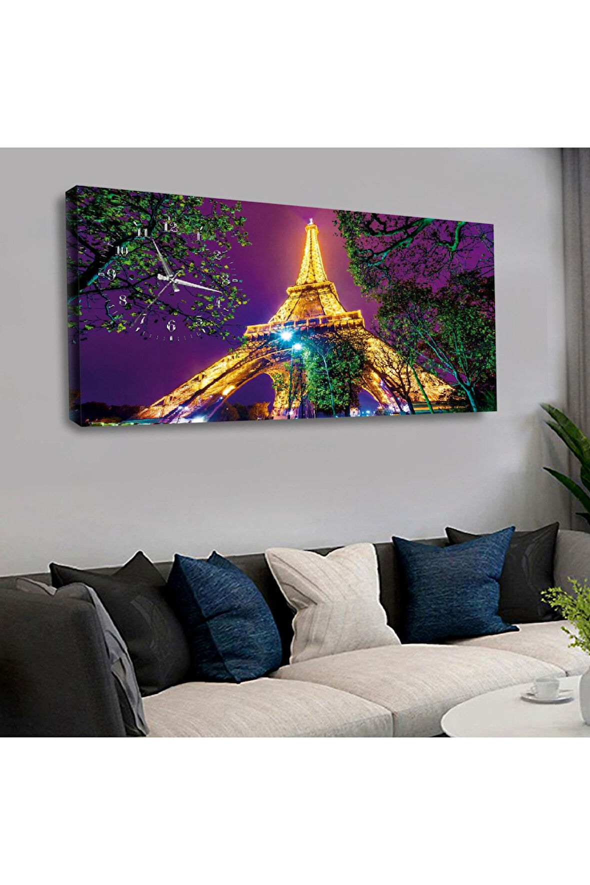 Eiffel Kulesi Saatli Kanvas Tablo