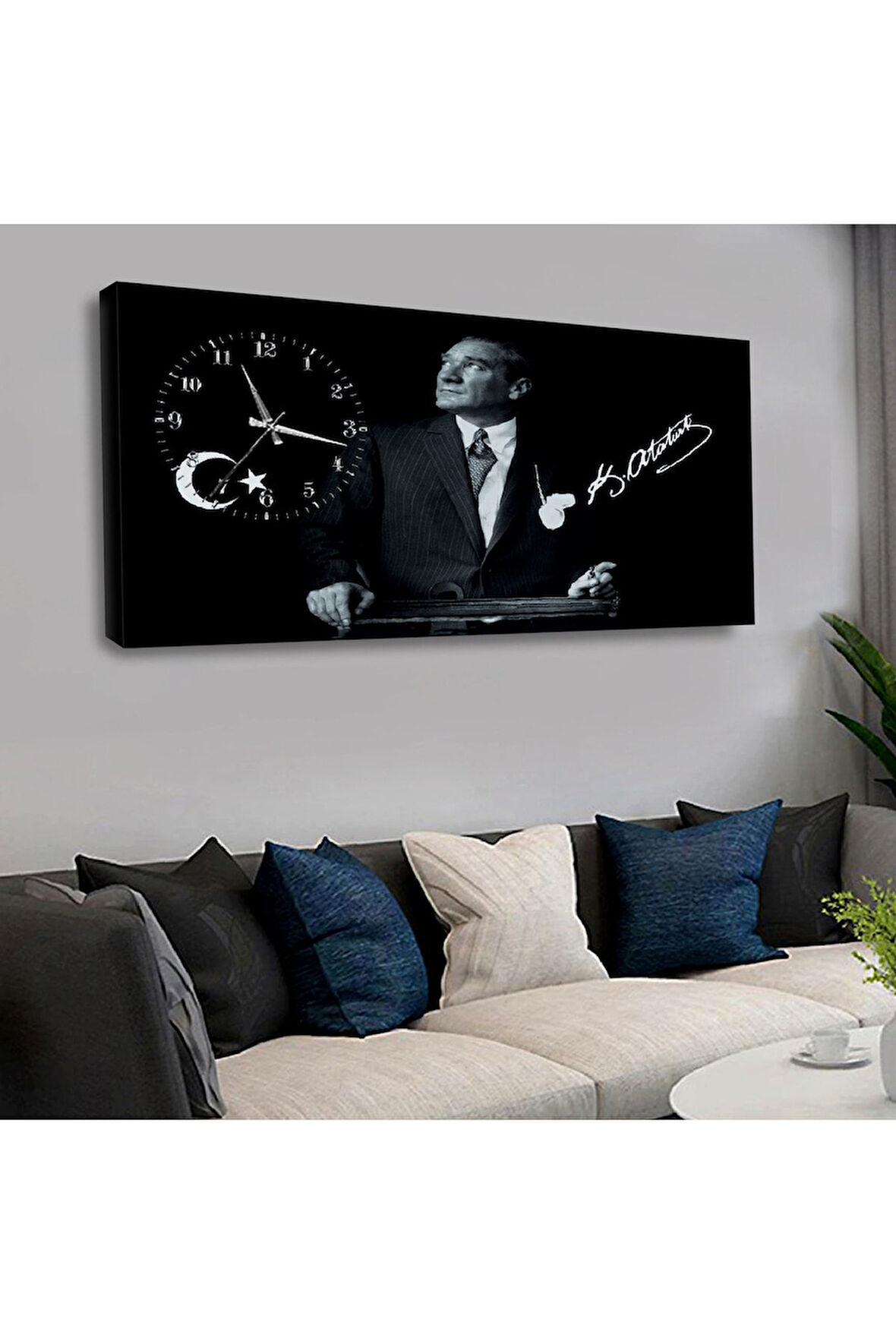 Mustafa Kemal Atatürk Saatli Kanvas Tablo