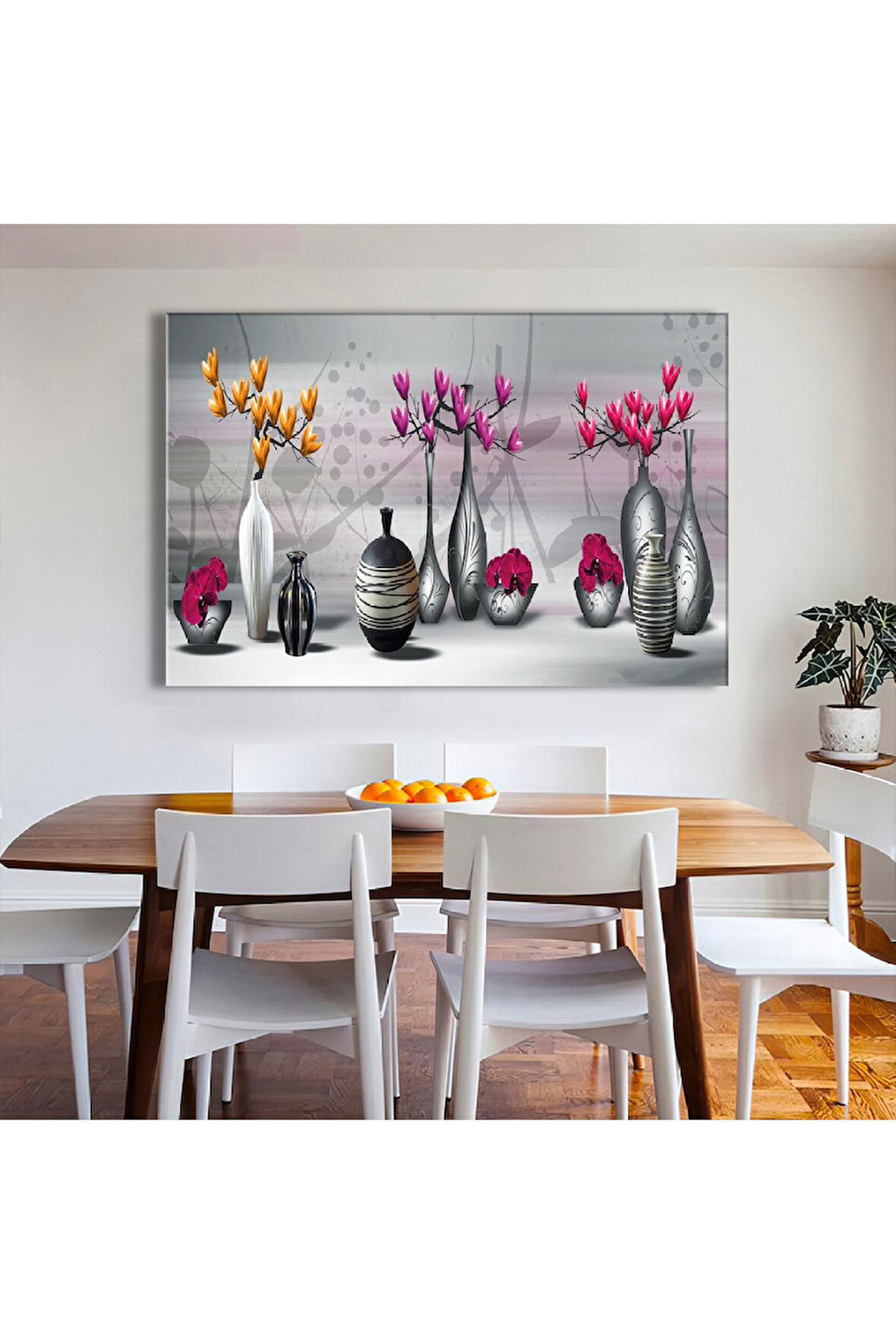 120x80 Cm Çiçekli Vazolar Kanvas Tablo