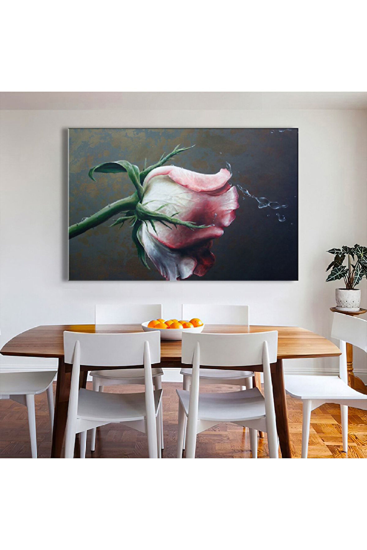 120x80 Cm Pembe Gül Kanvas Tablo