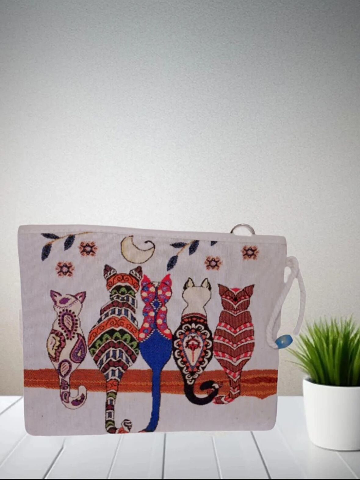 Skyfeel Kedi Desenli Clutch Çanta