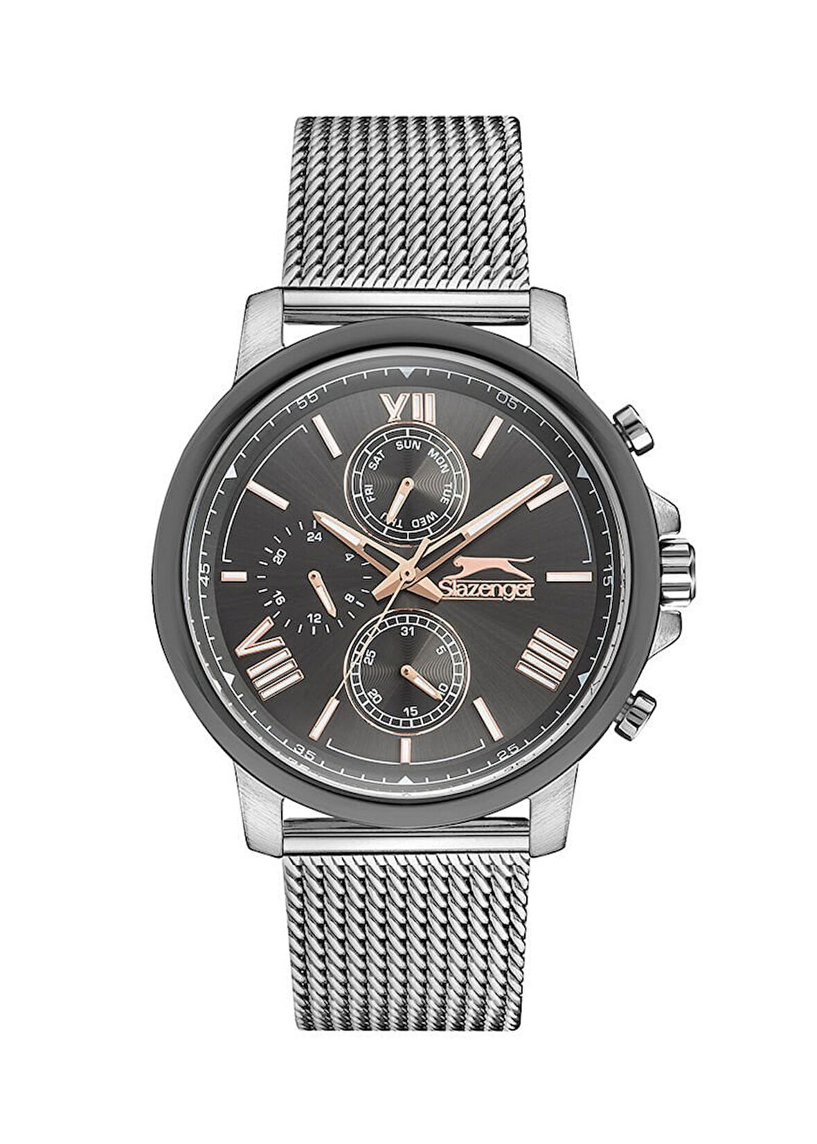 Slazenger SL.09.1914.2.01 Erkek Kol Saati | Siyah Kadran, Çelik Mesh Kordon, Multifonksiyon