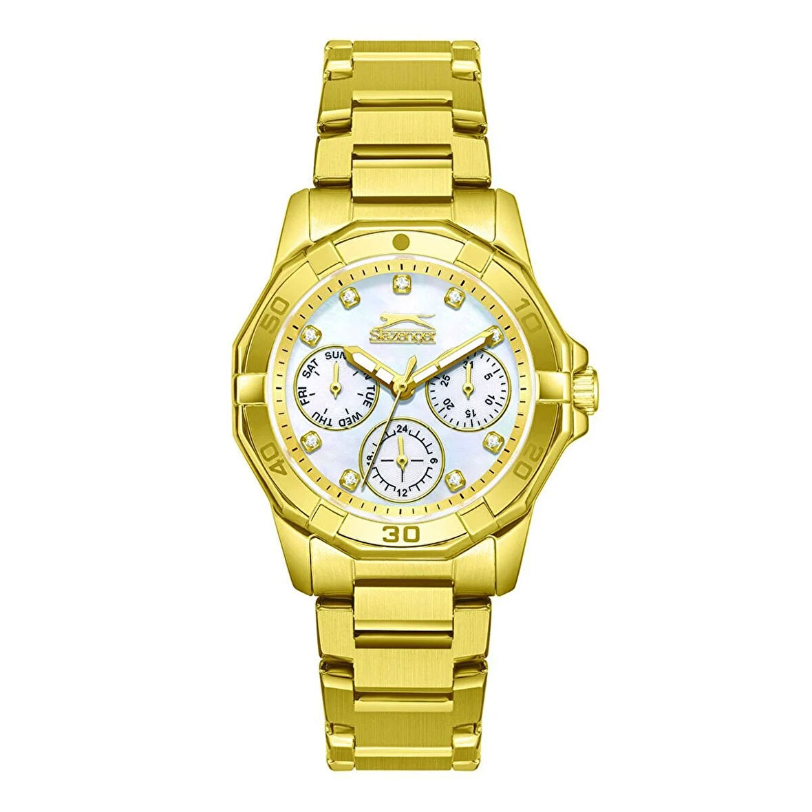 Slazenger SL.09.2406.4.08 Kadın Kol Saati | Işıltılı Taşlı Kadran & Altın Sarısı Spor Şıklık
