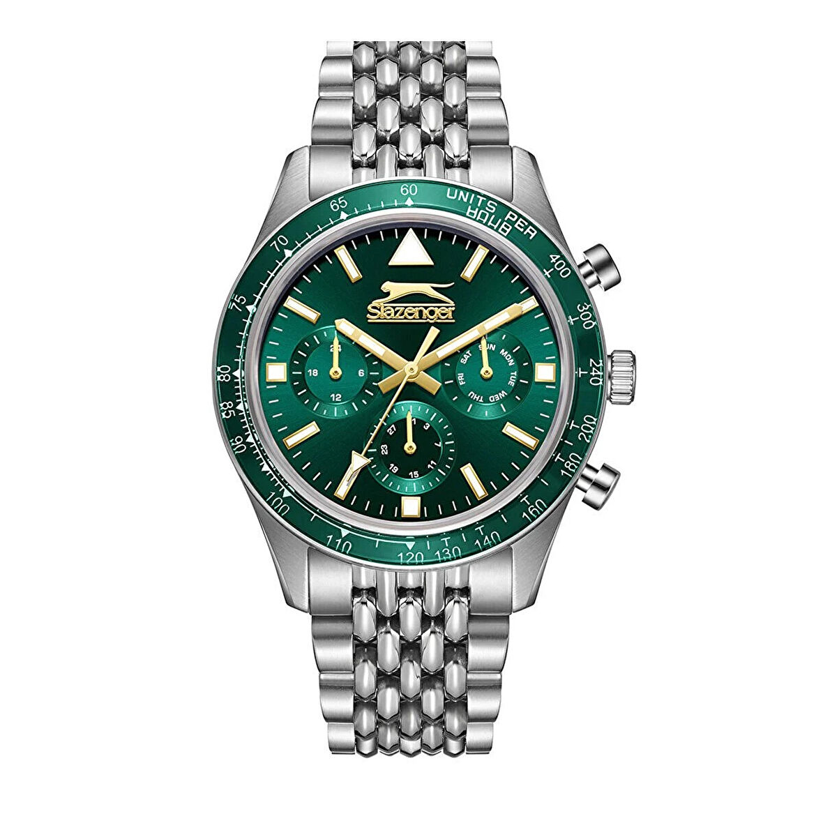 Slazenger SL.09.2417.2.04 Erkek Kol Saati | 44 mm, Yeşil Kadran, Çelik Kasa, Sportif & Klasik